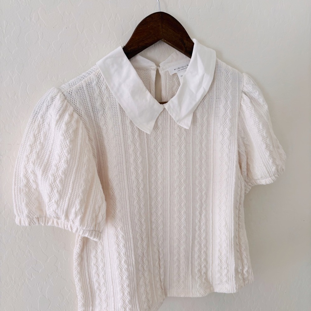 Cream Knit Blouse with Peter Pan Collar - Picture 2 of 4